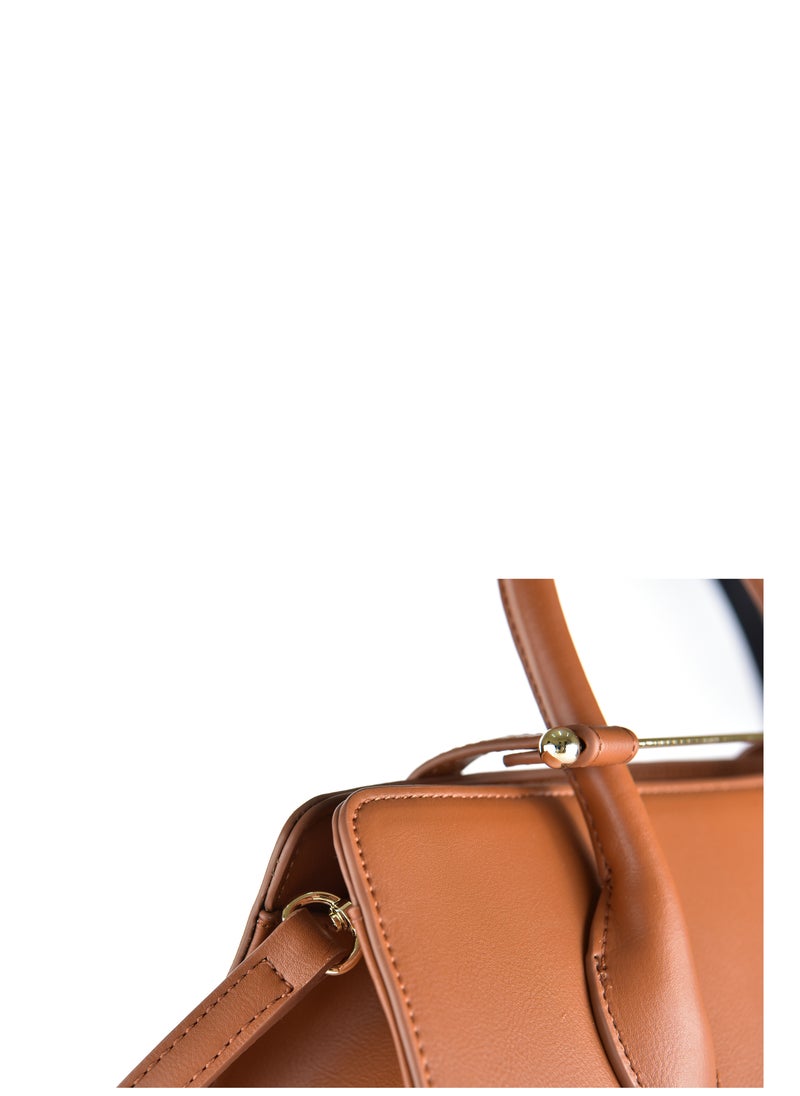 KANELLI - Kanelli leather hand bag large size with a unique closing method for women Brown - Image 1