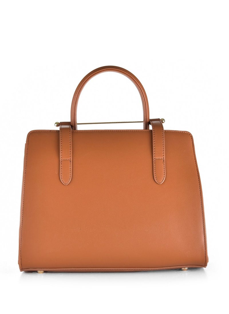 KANELLI - Kanelli leather hand bag large size with a unique closing method for women Brown - Image 1