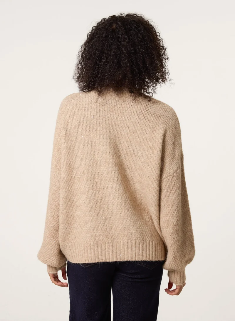 Blue Vanilla Round Neck Sequin Detailed Jumper