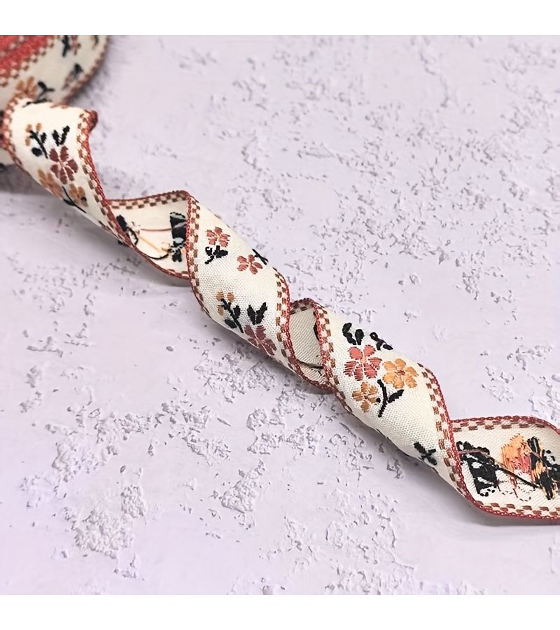 DIY Creative Floral Embroidery Ribbon 2 Yards Per Piece 1.02 Inch Width White Ethnic Weave Design for Crafts Fashion Clothing Bow Ties Bags Shoes Home Decor - Image 2