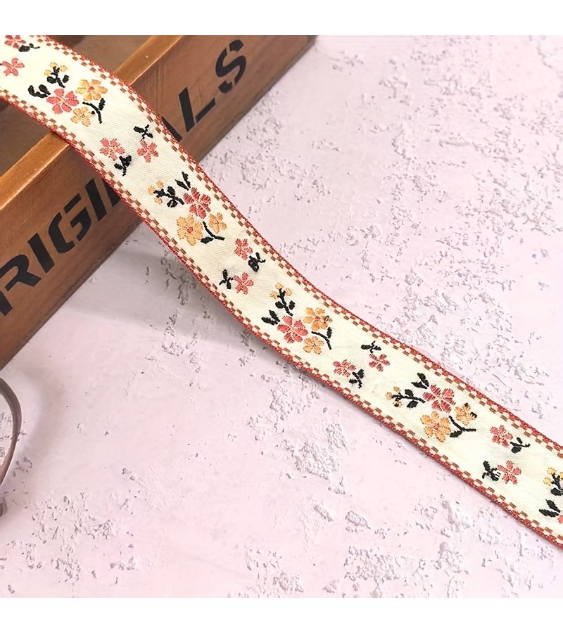 DIY Creative Floral Embroidery Ribbon 2 Yards Per Piece 1.02 Inch Width White Ethnic Weave Design for Crafts Fashion Clothing Bow Ties Bags Shoes Home Decor - Image 1