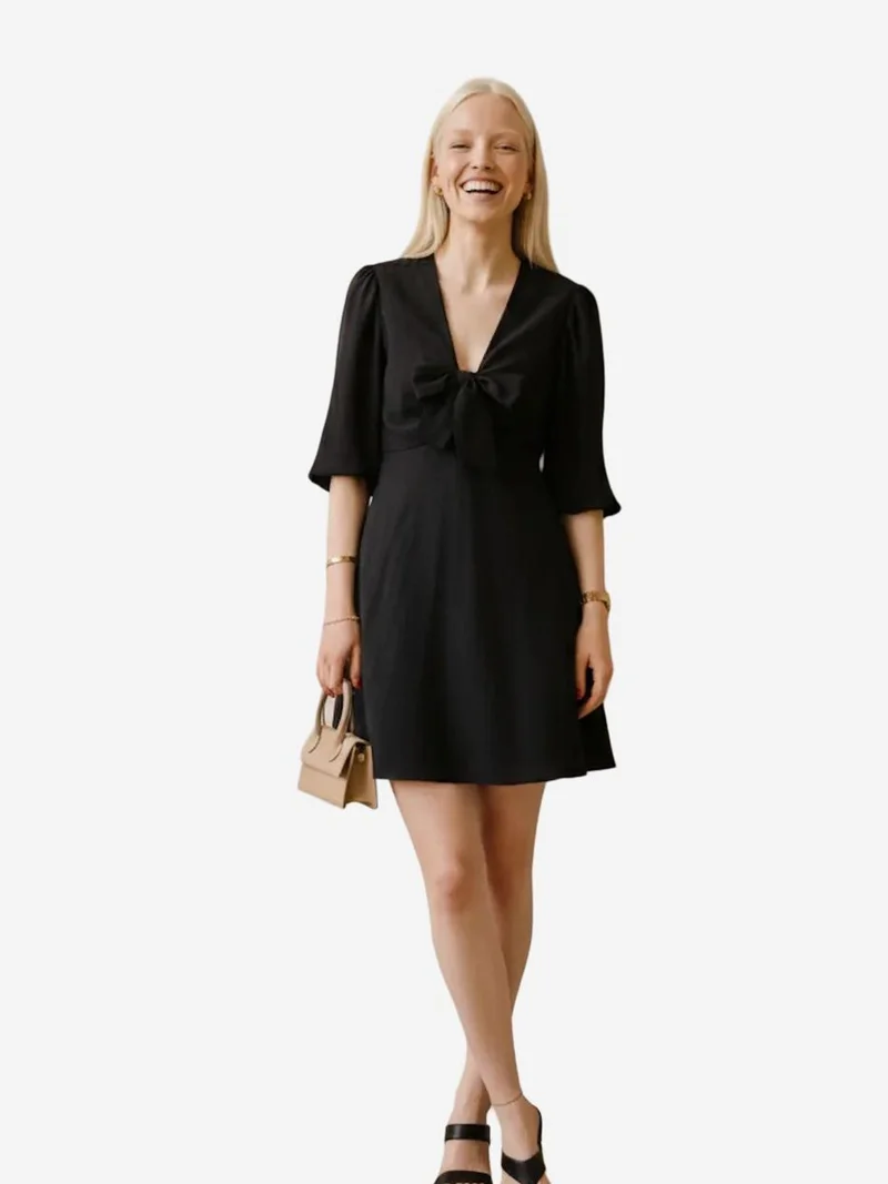 ماي فاشن MY FASHION V-neck Mini Dress with Bow Detail