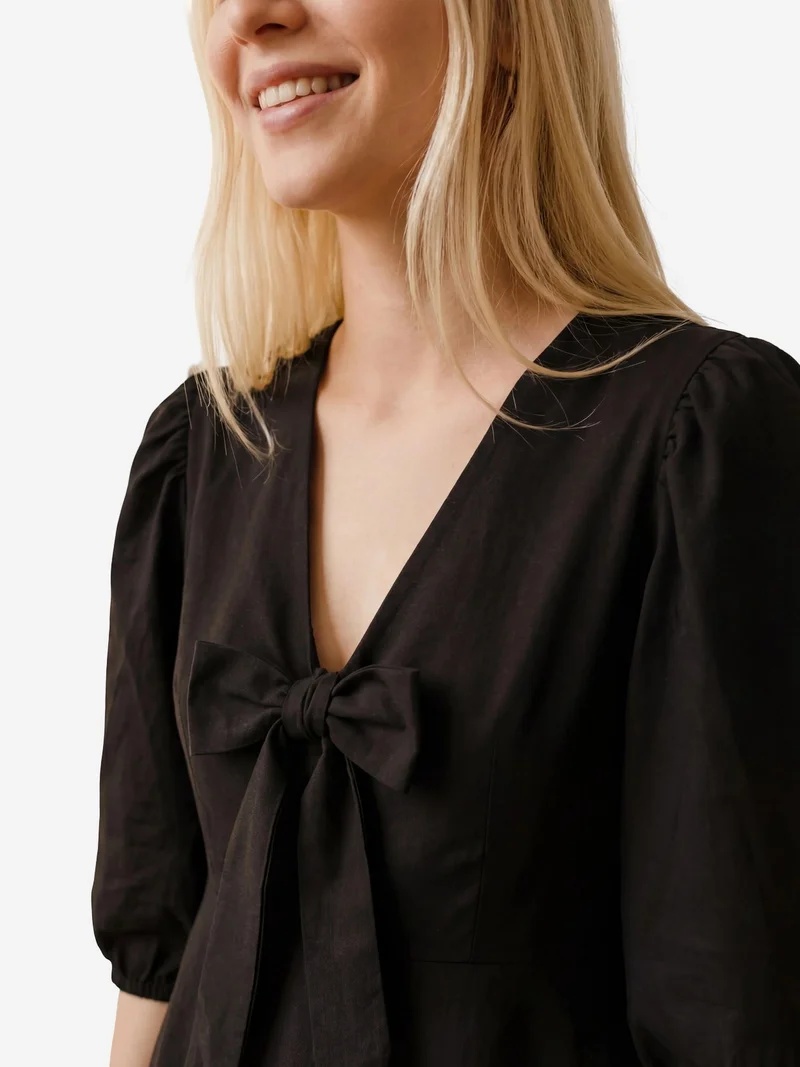 My Fashion Black MY FASHION V-neck Mini Dress with Bow Detail for Women | Best Price UAE