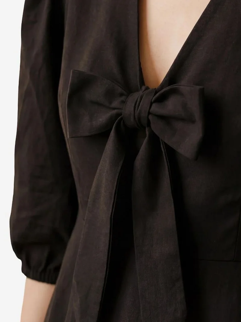 My Fashion Black MY FASHION V-neck Mini Dress with Bow Detail for Women | Best Price UAE