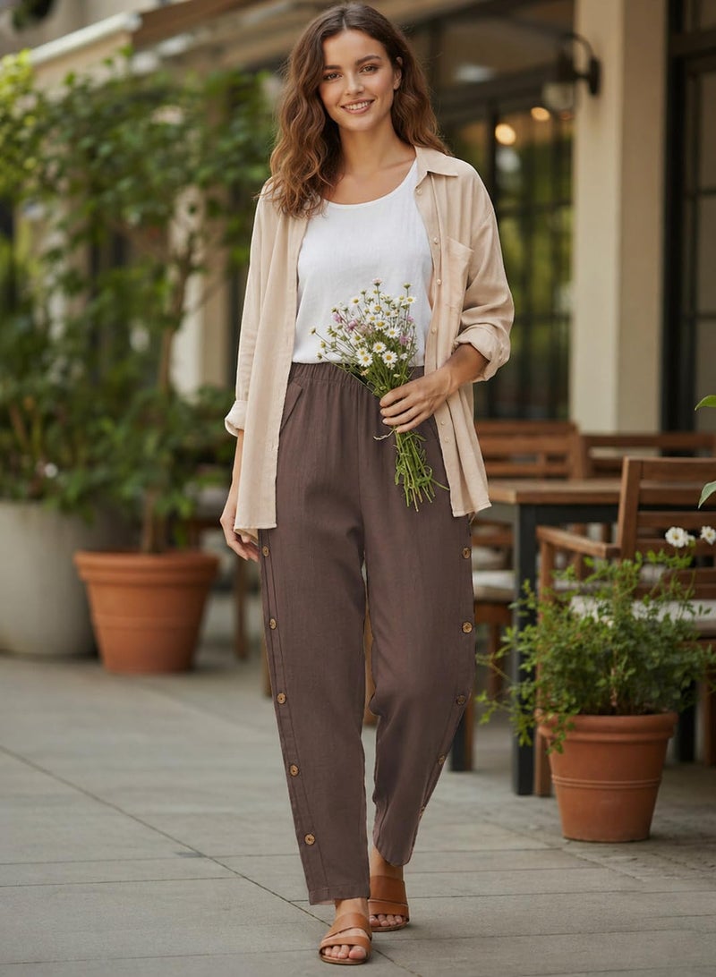 TOPLOT Women's Trousers | Loose Fit Design | Stylish Korean Style Look | Formal Pant for Women | Trendy Fashion Styling | Easy Movement | Excellent for Casual (5192_28_Dark Beige) - Image 3