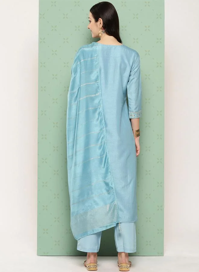Libas Printed Straight Kurta and Solid Trouser with Dupatta Set by Styli