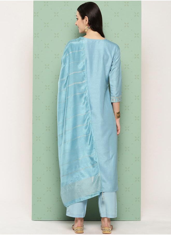Libas - Printed Straight Kurta and Solid Trouser with Dupatta Set by Styli - Image 1