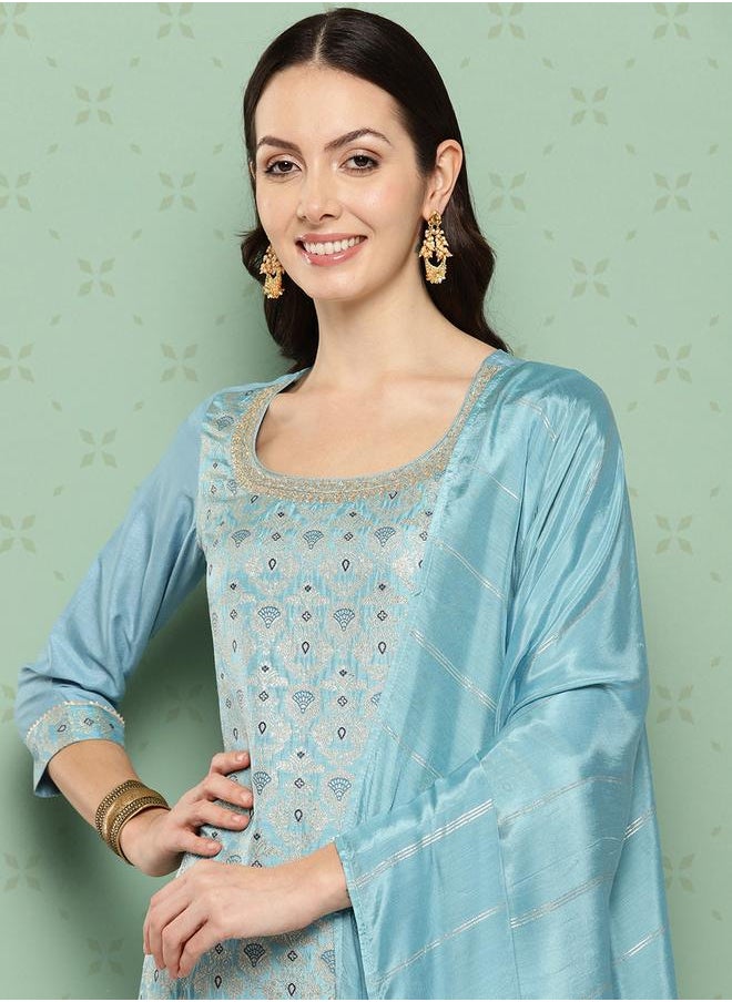 Libas - Printed Straight Kurta and Solid Trouser with Dupatta Set by Styli - Image 1