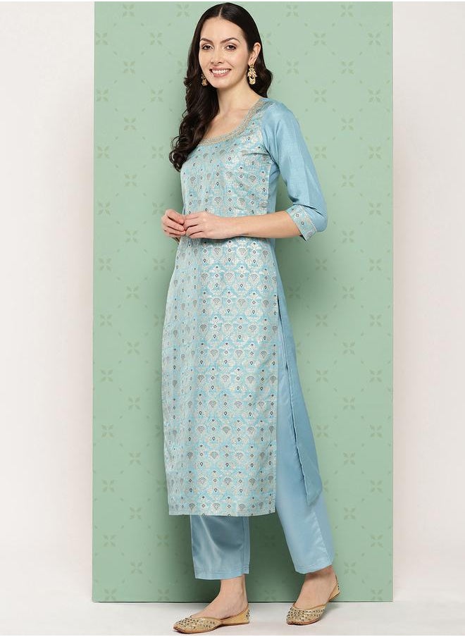Libas - Printed Straight Kurta and Solid Trouser with Dupatta Set by Styli - Image 1