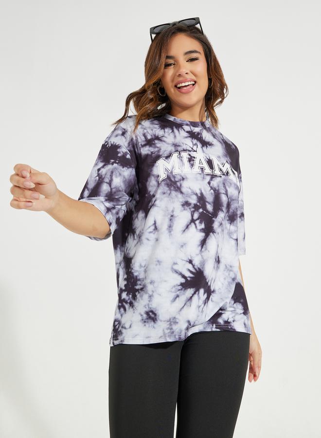 Styli Tie Dye Print T-Shirt & Flared Pants Co-Ords - Image 2
