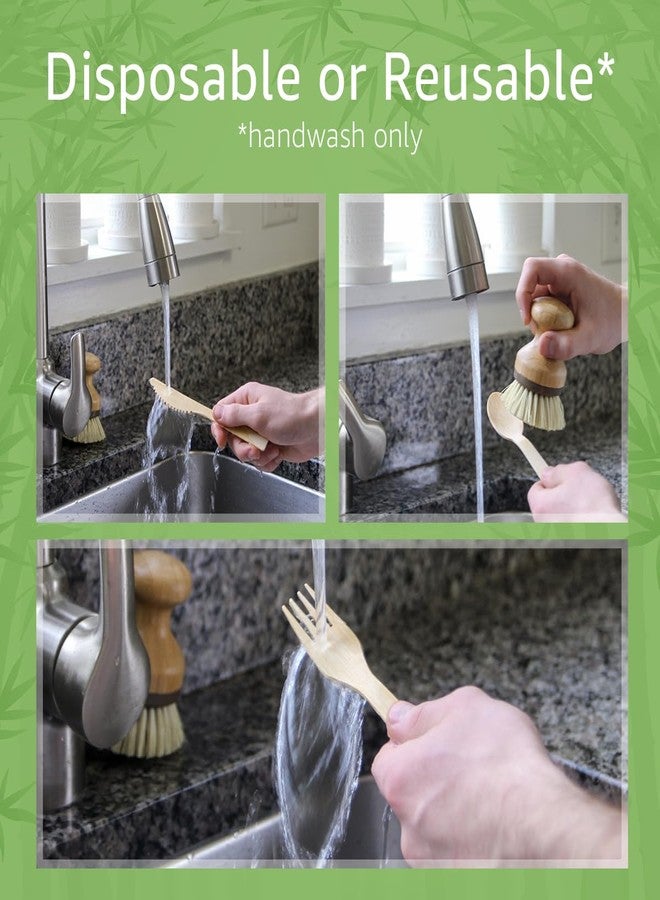 Ibambo 100% Bamboo Utensils Set - 100x Compostable Cutlery Set (50 Compostable Forks, 25 Disposable Spoons, 25 Biodegradable Knives) | Bamboo Silverware | FSC Certified for Weddings, Camping, Party - Image 3