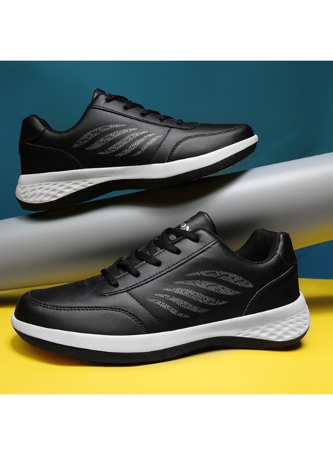 NIBEMINENT Men's Leather Sneakers Men's Outdoor Sports Shoes Concise Flat Shoes for Men Comfortable Lace-up Athletic Shoe Travel Shoes - Image 2