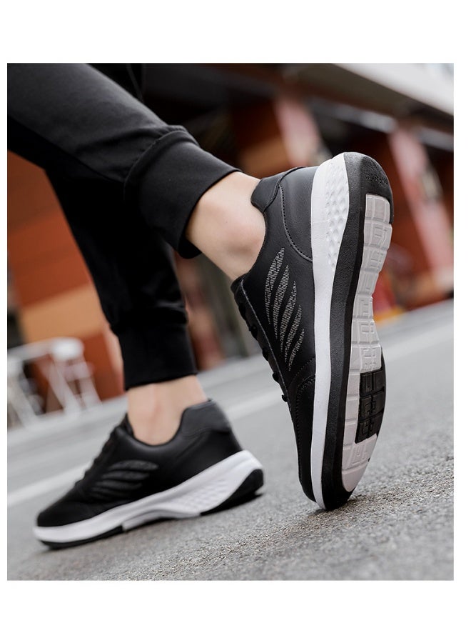 NIBEMINENT Men's Leather Sneakers Men's Outdoor Sports Shoes Concise Flat Shoes for Men Comfortable Lace-up Athletic Shoe Travel Shoes - Image 3