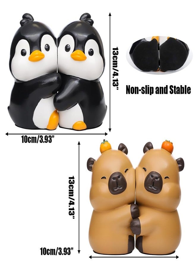 TSCVPJL Set of 2 Cute Hug Penguins Bookends Decorative, Unique Bookends to Hold Books, Funny Bookend Creative Resin Book Holder Organizer, Book Ends for Shelves, Home, Office, Library (Penguins) - Image 2