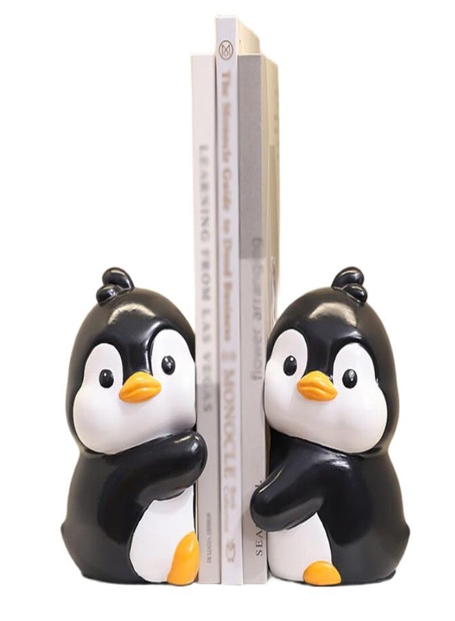 TSCVPJL Set of 2 Cute Hug Penguins Bookends Decorative, Unique Bookends to Hold Books, Funny Bookend Creative Resin Book Holder Organizer, Book Ends for Shelves, Home, Office, Library (Penguins) - Image 1