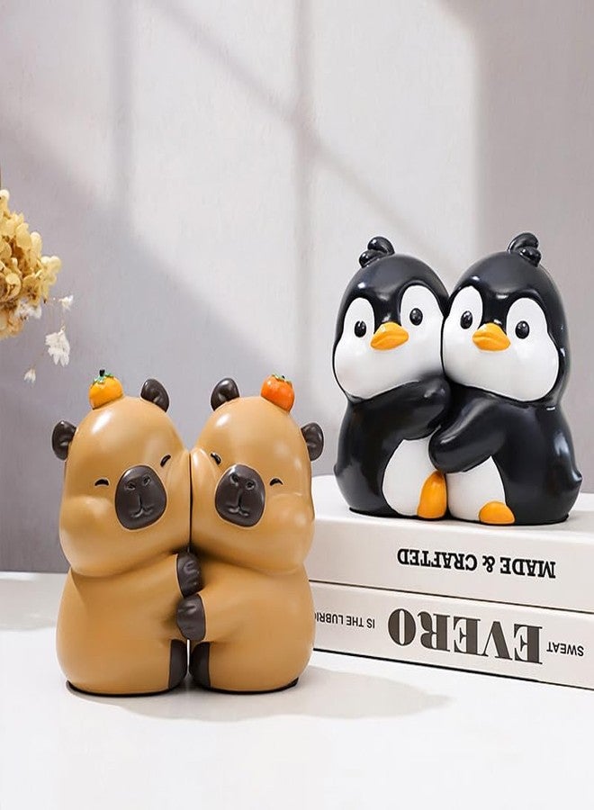 TSCVPJL Set of 2 Cute Hug Penguins Bookends Decorative, Unique Bookends to Hold Books, Funny Bookend Creative Resin Book Holder Organizer, Book Ends for Shelves, Home, Office, Library (Penguins) - Image 5
