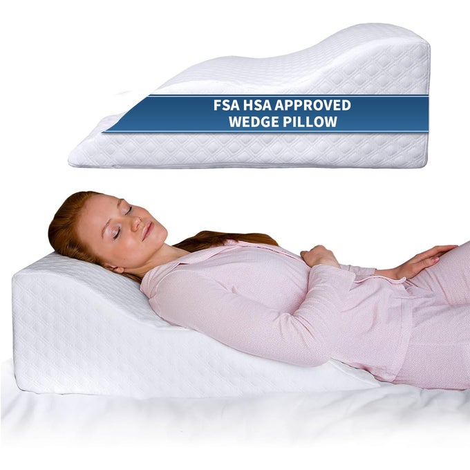 FSA ELIGIBLE WEDGE PILLOW FOR SLEEPING POST SURGERY PILLOW UNIQUE CURVED DESIGN MEMORY FOAM INCLINE PILLOW FOR ELEVATIONPREGNANCYREADINGBACK KNEE SUPPORTBREATHING WASHABLE COVER