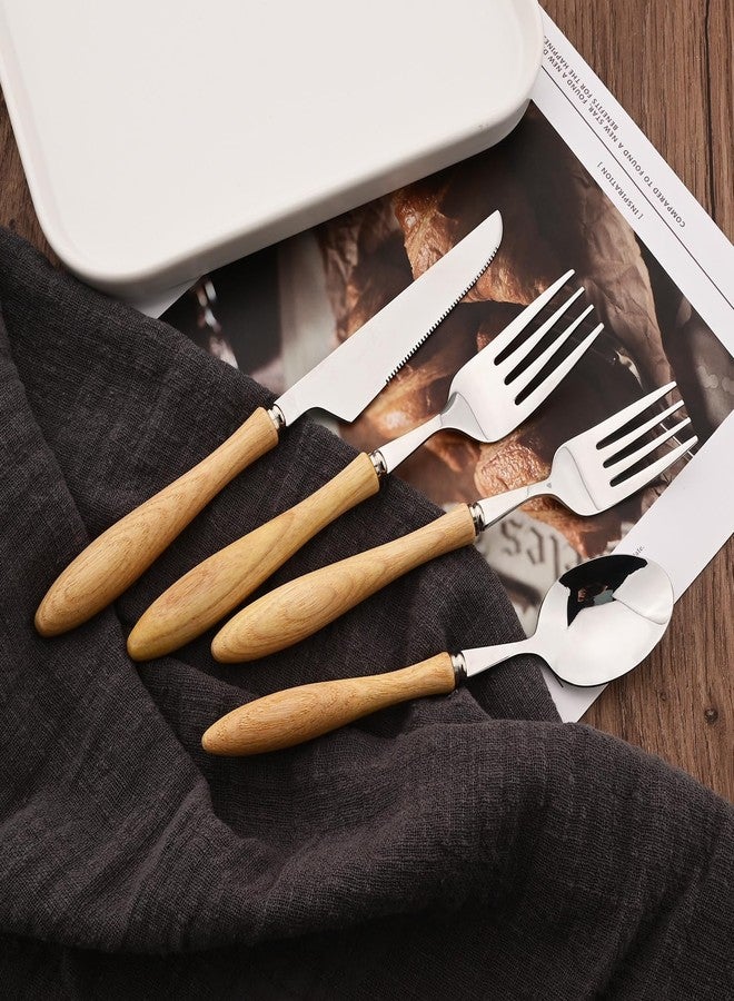 Uniturcky 304 Stainless Steel Flatware Silverware Set with Wooden Handles, Rustic Tableware Cutlery Set for 6, Natural Wood Grain Knives Forks Spoons Set, (24 PCS, White Ash Wood Handle) - Image 4