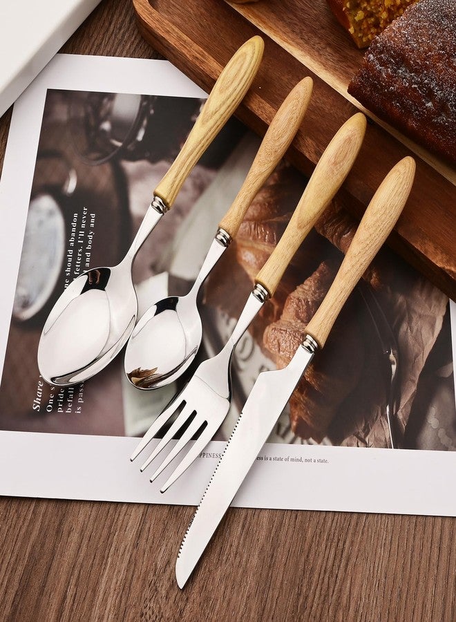 Uniturcky 304 Stainless Steel Flatware Silverware Set with Wooden Handles, Rustic Tableware Cutlery Set for 6, Natural Wood Grain Knives Forks Spoons Set, (24 PCS, White Ash Wood Handle) - Image 3