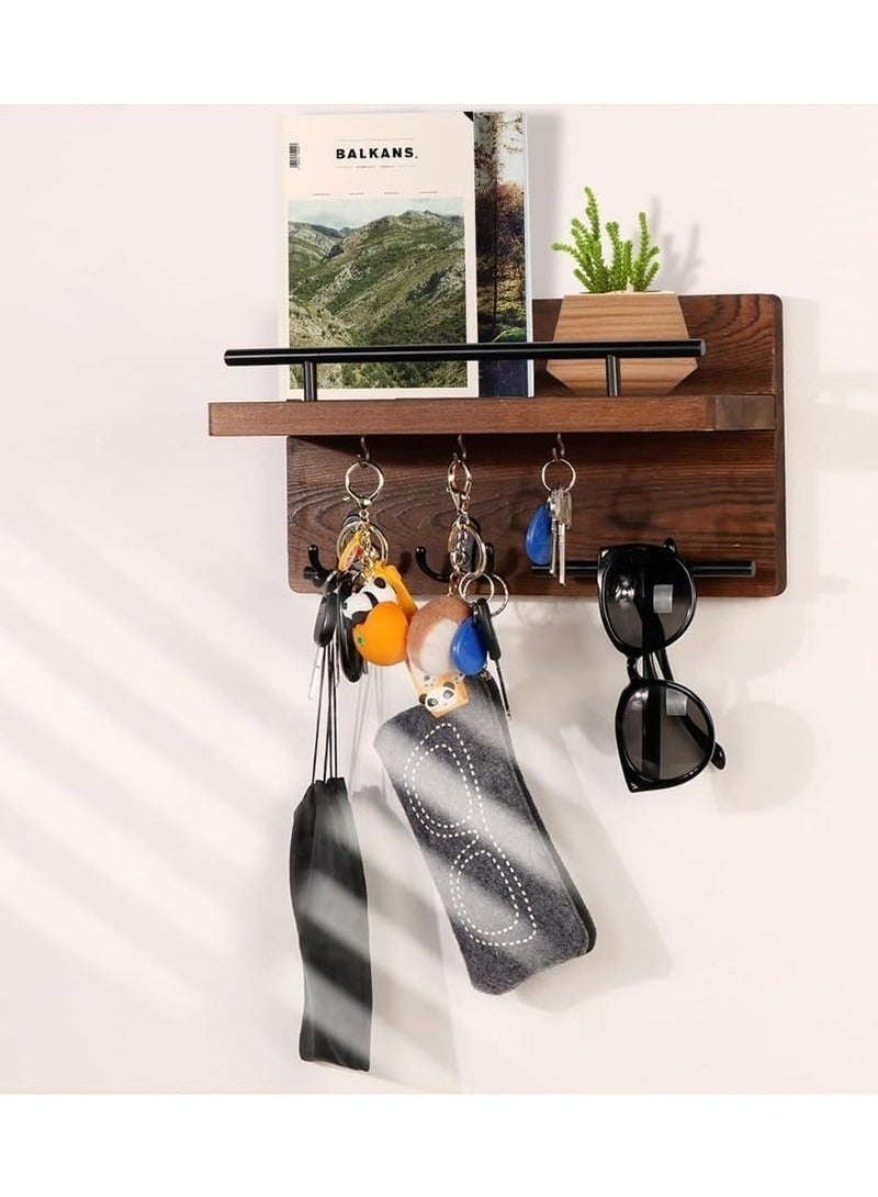 MIXDE Key Holder for Wall , Wood Mail Holder Wall Mount with 5 Key Hooks and Mail Organizer, Key Holder for Wall Decorative for Decor, Bags, Accessories  - Image 2