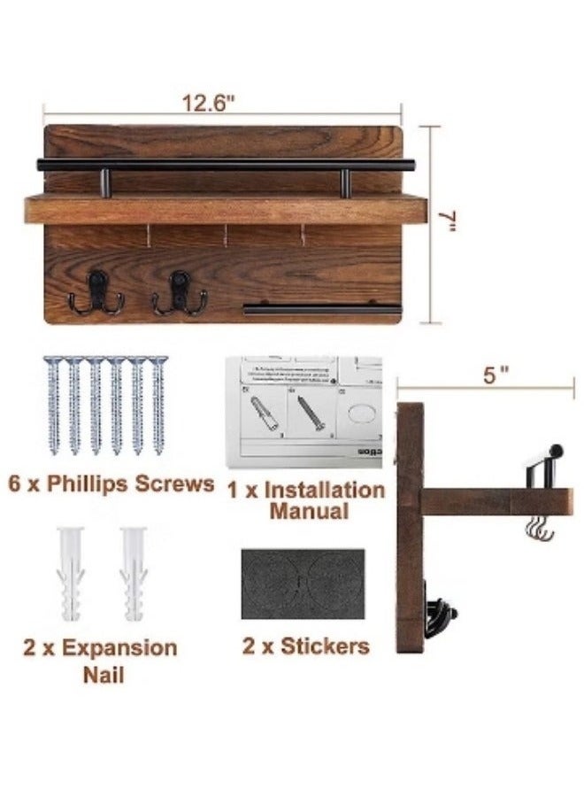 MIXDE Key Holder for Wall , Wood Mail Holder Wall Mount with 5 Key Hooks and Mail Organizer, Key Holder for Wall Decorative for Decor, Bags, Accessories  - Image 3