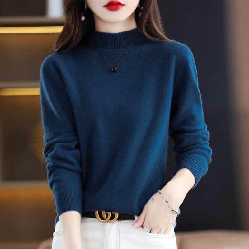 Solid Color Base Shirt Stylike Half-Turtleneck Inner Wearing Knitted Outer Wearing Sweater Women'S New Style Top Mid-Collar Long Sleeve - Image 1
