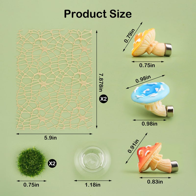 GAGILAND 6pcs Jumping Spider Accessories Glass Ball Hide Habitat Mushroom Platform Spider Webbed Moss Ribbons Decorating Jumping Spiders Enclosure Accessories for Climbing Resting and Exploration - Image 2