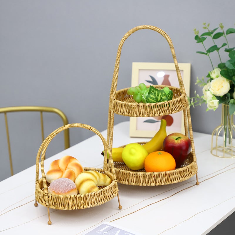 Rattan-Like Woven Basket Small Multi-Layer Ktv Pot Restaurant Dessert Snack Basket Woven Storage Basket Fruit Bread Plate - Image 3