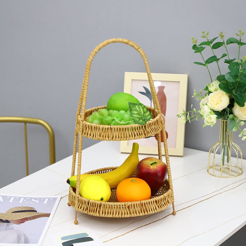 Rattan-Like Woven Basket Small Multi-Layer Ktv Pot Restaurant Dessert Snack Basket Woven Storage Basket Fruit Bread Plate - Image 4
