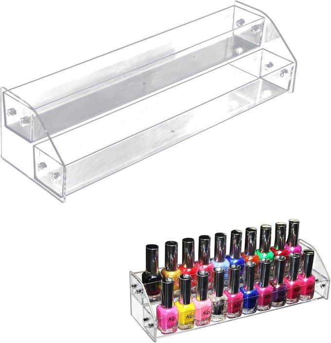 NAIL POLISH ORGANIZER,2 TIER CLEAR ACRYLIC NAIL POLISH HOLDER,TRAPEZOID NAIL POLISH DISPLAY RACK STORAGE RACK,STORAGE DISPLAY HOLDER TABLE STAND,FOR NAIL POLISH ESSENTIAL OIL MAKEUP