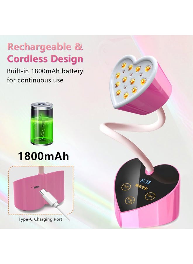BETE Mini UV Nail Lamp Flash Cure Gel Nail Polish, 360° Foldable Gooseneck UV LED Nail Lamp with Smart Sensor, USB Portable Cordless 30W Rechargeable Nail Dryer with 3 Timers for Salon Home DIY - Image 4