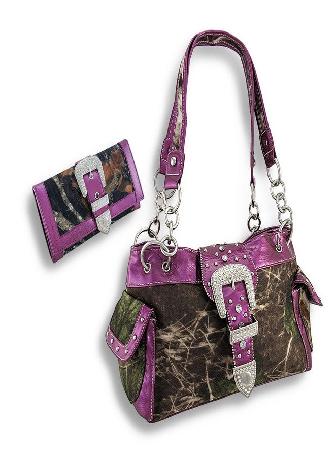 Things2Die4 Camouflage Rhinestone Western Buckle Purse/Wallet Set Purple Trim - Image 1