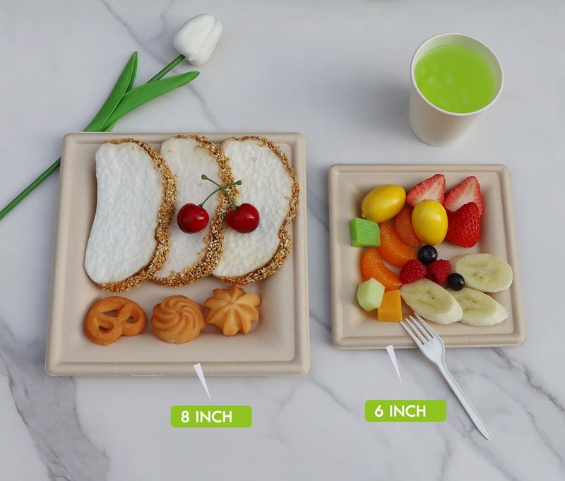 GreenWorks 6 inch and 8 inch Heavy-duty Compostable Plates (each 50 Count), 100 Count Bagasse and Bamboo Fiber Disposable Paper Plates - Image 4