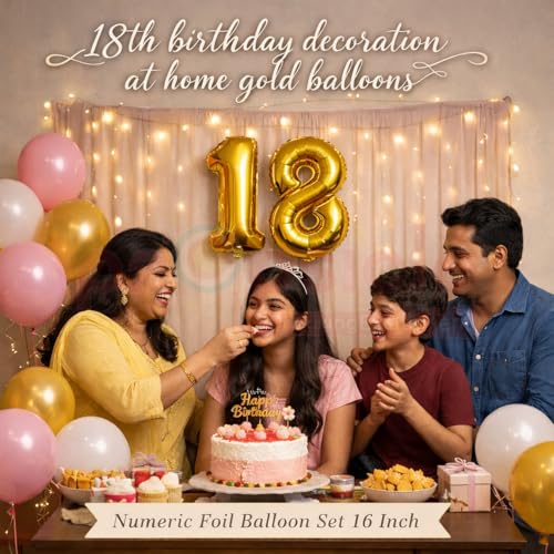 Propsicle 18 Number Foil Balloons 16 Inch Gold - Numeric Decoration for 18th Birthday, Anniversary Milestone Setup, Eighteen Theme Backdrop, Supports Air & Helium - Image 3