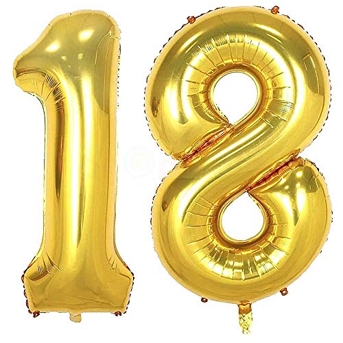 Propsicle 18 Number Foil Balloons 16 Inch Gold - Numeric Decoration for 18th Birthday, Anniversary Milestone Setup, Eighteen Theme Backdrop, Supports Air & Helium - Image 1
