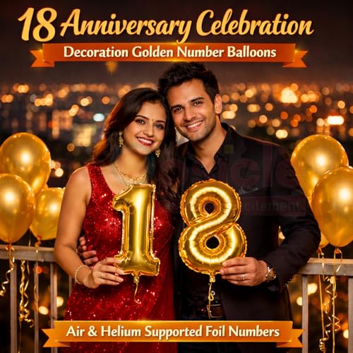 Propsicle 18 Number Foil Balloons 16 Inch Gold - Numeric Decoration for 18th Birthday, Anniversary Milestone Setup, Eighteen Theme Backdrop, Supports Air & Helium - Image 4