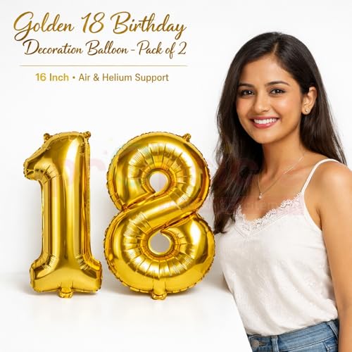 Propsicle 18 Number Foil Balloons 16 Inch Gold - Numeric Decoration for 18th Birthday, Anniversary Milestone Setup, Eighteen Theme Backdrop, Supports Air & Helium - Image 2