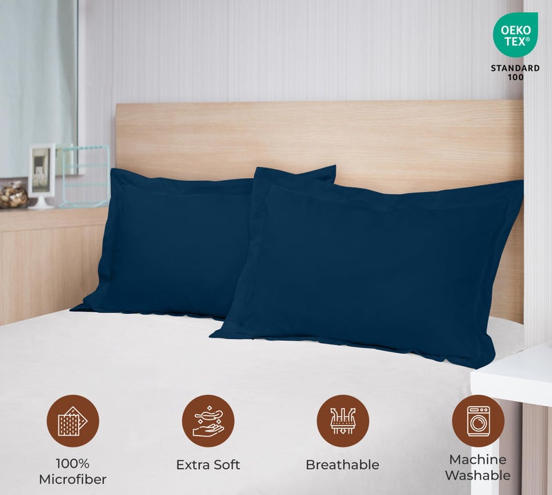 ROYALE LINENS Royale Linens Pillow Shams 2 Pack Queen Size 20x30 Inch -Brushed 1800 Microfiber - Bed Pillow Shams  Wrinkle & Fade Resistant Super Soft and Cozy -Back Overlap Closure - Oxford Pillowcase (Queen Navy)  - Image 5