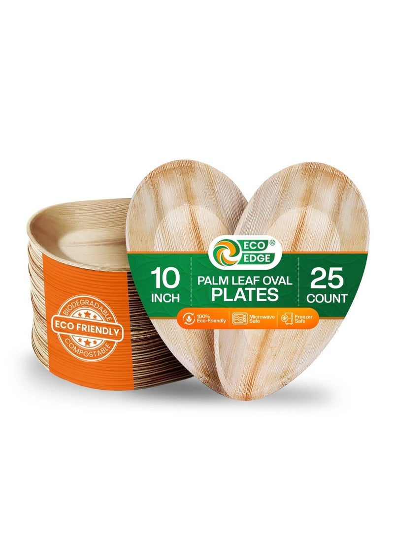 EcoEdge 10 Inch Oval Areca Palm Leaf Disposable Plates (Pack of 25) | Plant Based, Eco-Friendly, Biodegradable, Compostable, Organic Finish | Heavy Duty, Sustainable Dining, Zero Waste | 100% Natural - Image 1