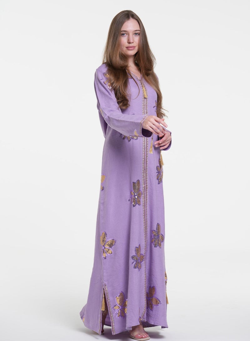 البنت الشرقية جلابية نسائية   مطرزة باللون الذهبي - Image 1