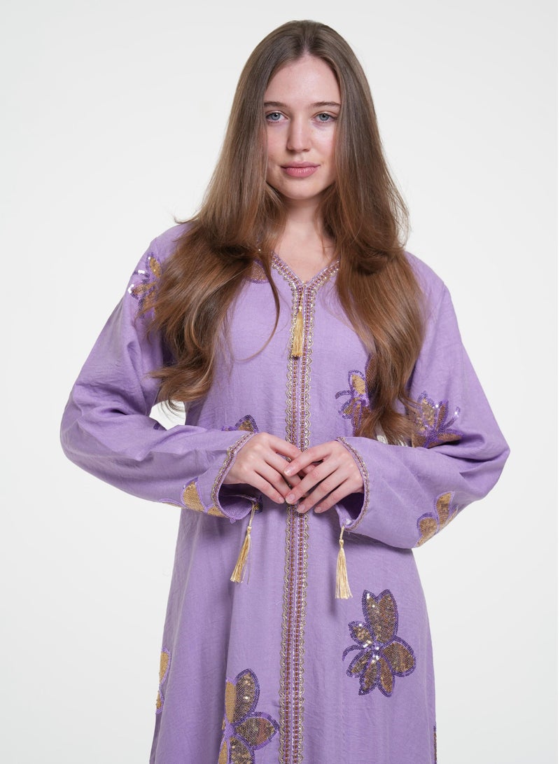 البنت الشرقية جلابية نسائية   مطرزة باللون الذهبي - Image 2