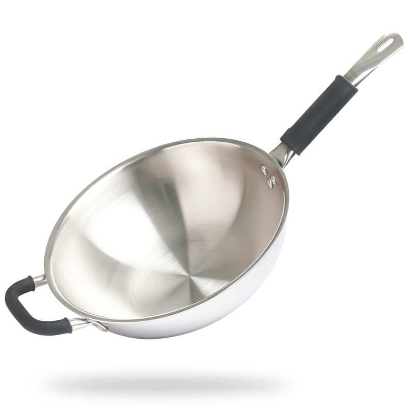 Allo Triply Stainless Steel Wok for Deep Fry/Stir Fry/Dry Veg/Sauté/Chinese Wok Cooking/Noodles Induction Friendly Naturally Non-Stick | 10 Years Warranty, 28Cm, 4.5 Litre - Image 1