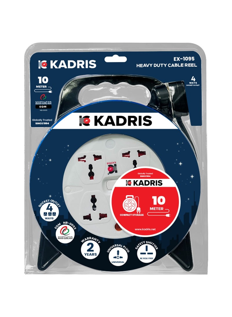 KADRIS Heavy Duty 3 way Socket Extension Reel with switch Cassette Cable Lead with 10 Mtr cable length , ESMA approved - Image 3