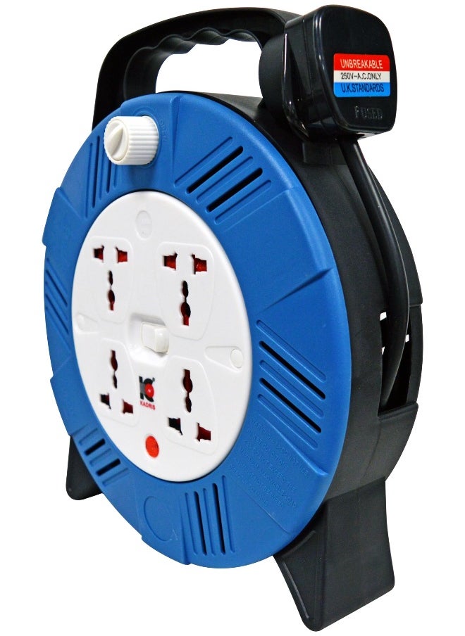 KADRIS - Heavy Duty 3 way Socket Extension Reel with switch Cassette Cable Lead with 10 Mtr cable length , ESMA approved - Image 1