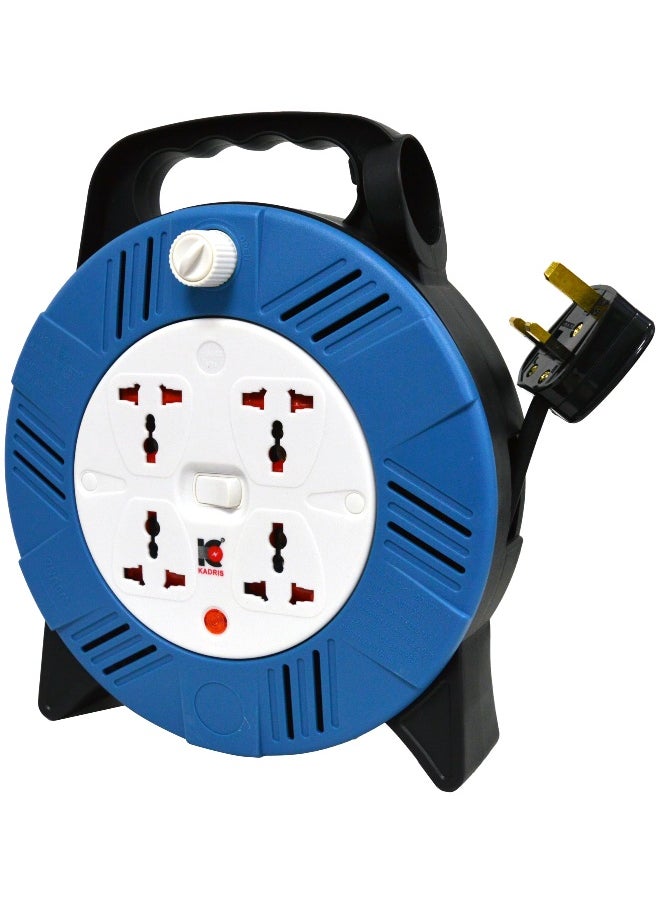 KADRIS - Heavy Duty 3 way Socket Extension Reel with switch Cassette Cable Lead with 10 Mtr cable length , ESMA approved - Image 1