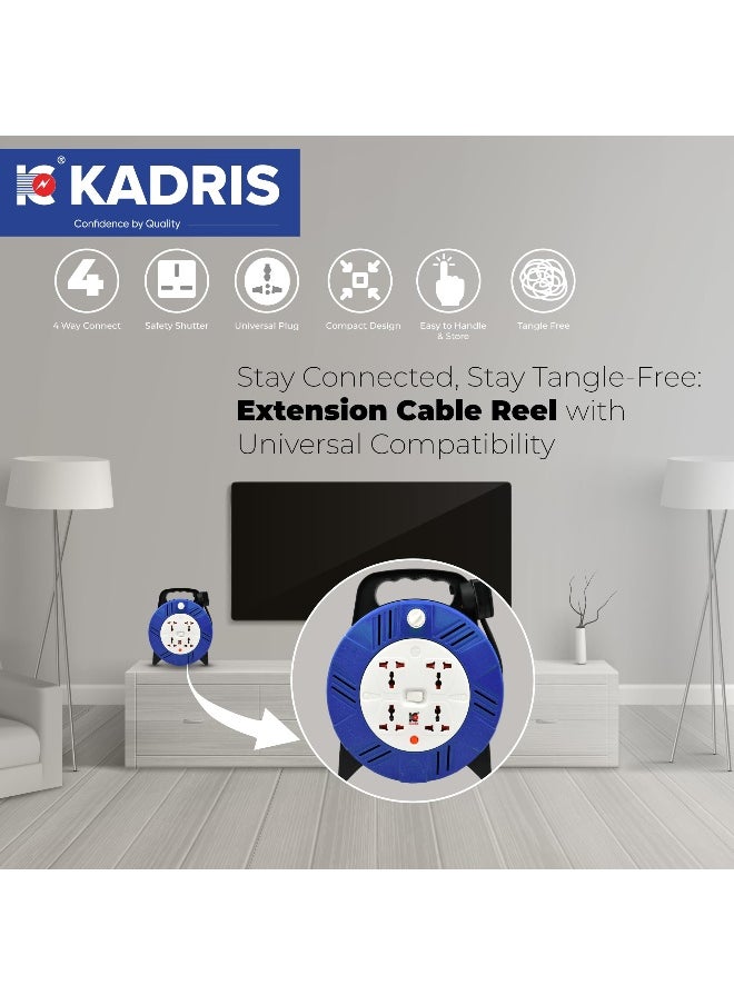 KADRIS - Heavy Duty 3 way Socket Extension Reel with switch Cassette Cable Lead with 10 Mtr cable length , ESMA approved - Image 1