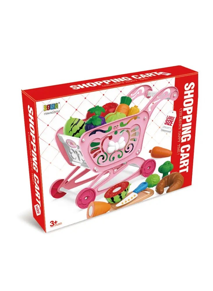 BOWA Large Vegetable and Fruit Trolley Toys Supermarket Kid's Plastic Shopping Cart Toy - Image 1