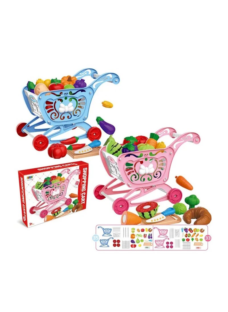 BOWA Large Vegetable and Fruit Trolley Toys Supermarket Kid's Plastic Shopping Cart Toy - Image 2