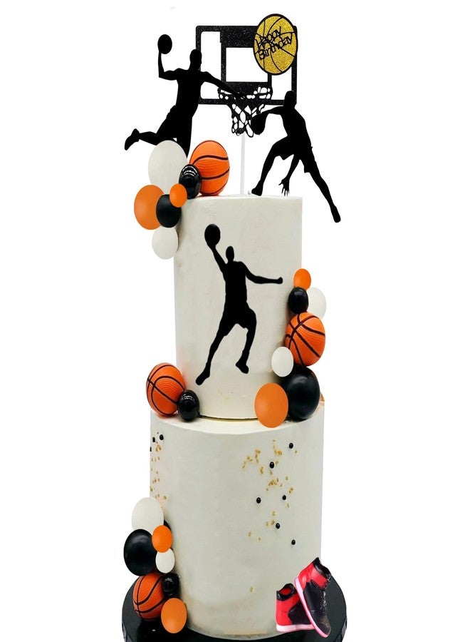 RASSLISA Basketball Cake Toppers Black Orange Balls Cake Decorations Basketball Theme Cake Decoration for Boy Birthday Sport Party Supplies - Image 1