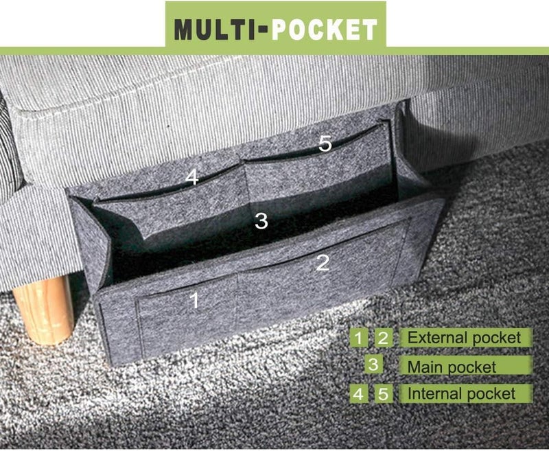 ZOMBIO ZOMBIO Bedside CaddyFelt Bed Side Caddy Organizer With 5 Pockets For RemoteBed Pockets Bedside Storage Can Hold Tablet Magazine Book Phone And FruitFor BedSofaDesk Multicolor  - Image 3